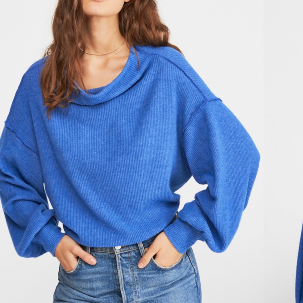 Free People We The Free Main Squeeze Hacci Top Blue size extra small